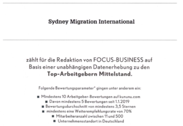 Sydney Migration Top Arbeitgeber 2021